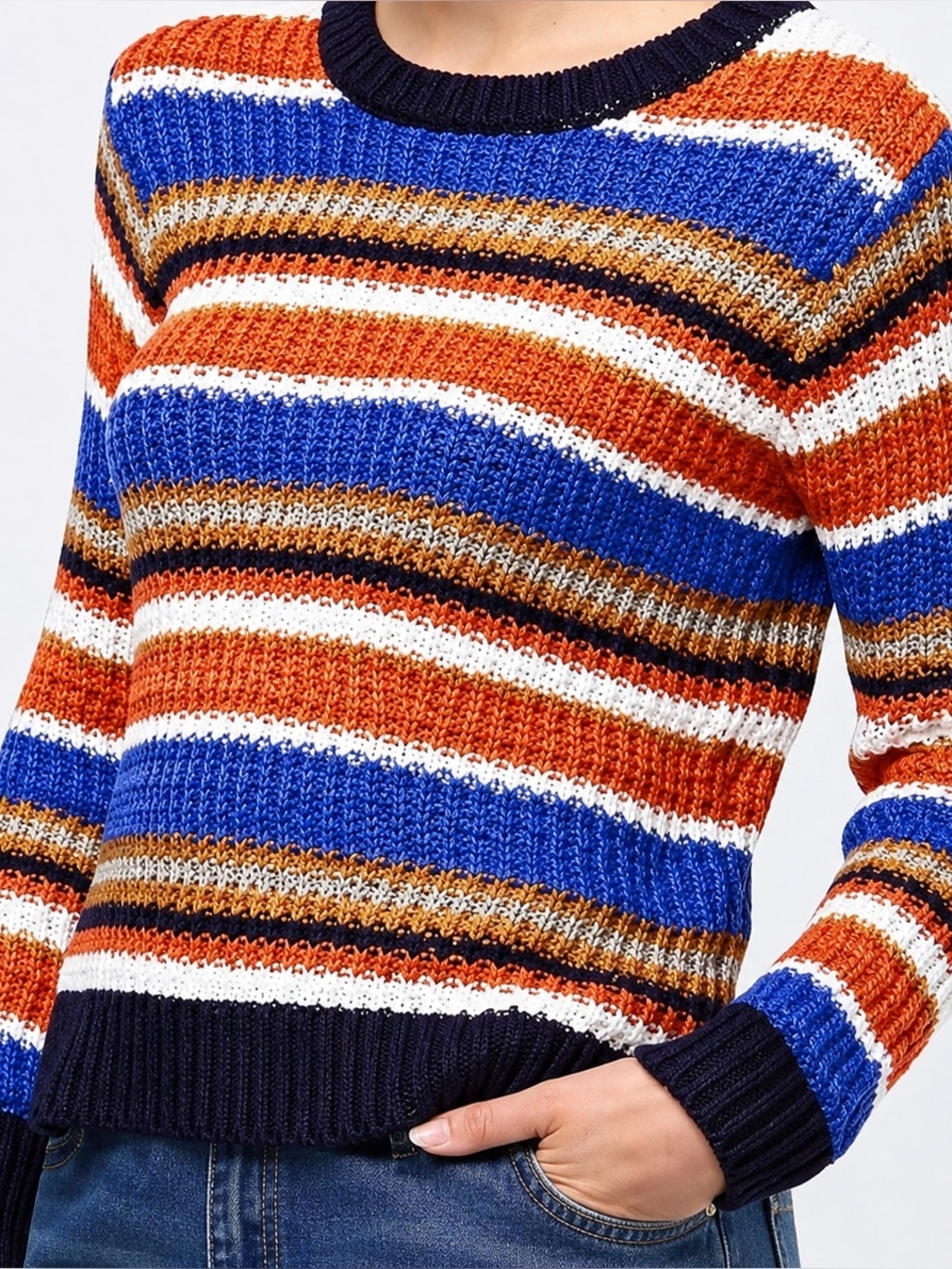 Lane Bryant Striped Chunky Knit Sweater Cotton Sweater Blue Orange Size 14/16